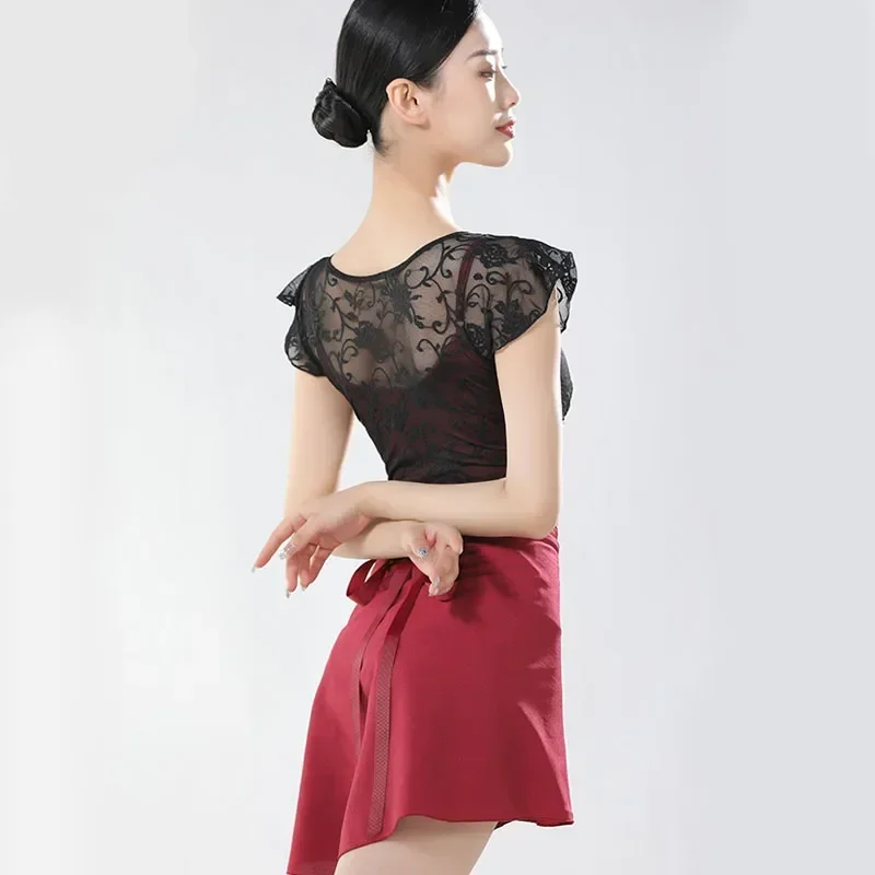 발레리나 발레 레오타드 블랙 레이스 댄스 바디수트 성인 체조 레오타드 페이크 투피스 체조 레오타드