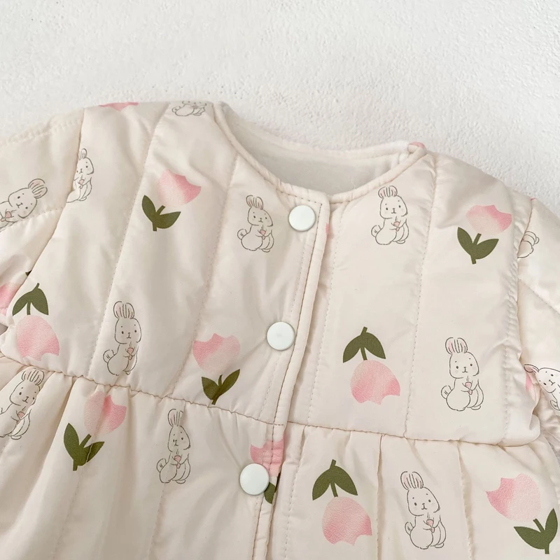 Autumn and winter new baby clothes 0-3 years old baby clothes baby girls rabbit pressed cotton long-sleeved outdoor clothes