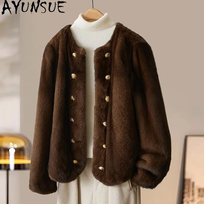 AYUNSUE Natürlicher Pelzmantel für Damen, echte weibliche Nerz, neu in Mänteln, warme Winterjacke für Damen, 2025, kurzer Stil, Servies Sier Nadal