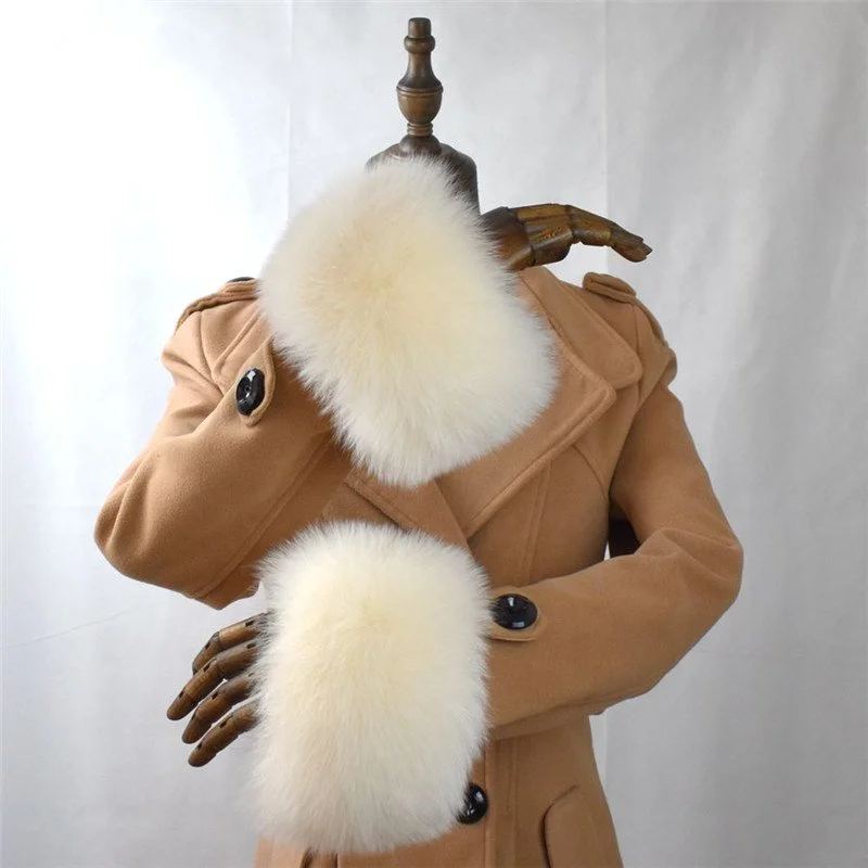 Echt Fox Pelz Manschetten Winter Natürliche Pelz Ärmeln Warme Arm Wärmer Armband Flauschigen Pelz Manschetten Für Frauen Mantel Weibliche Elastische Hülse