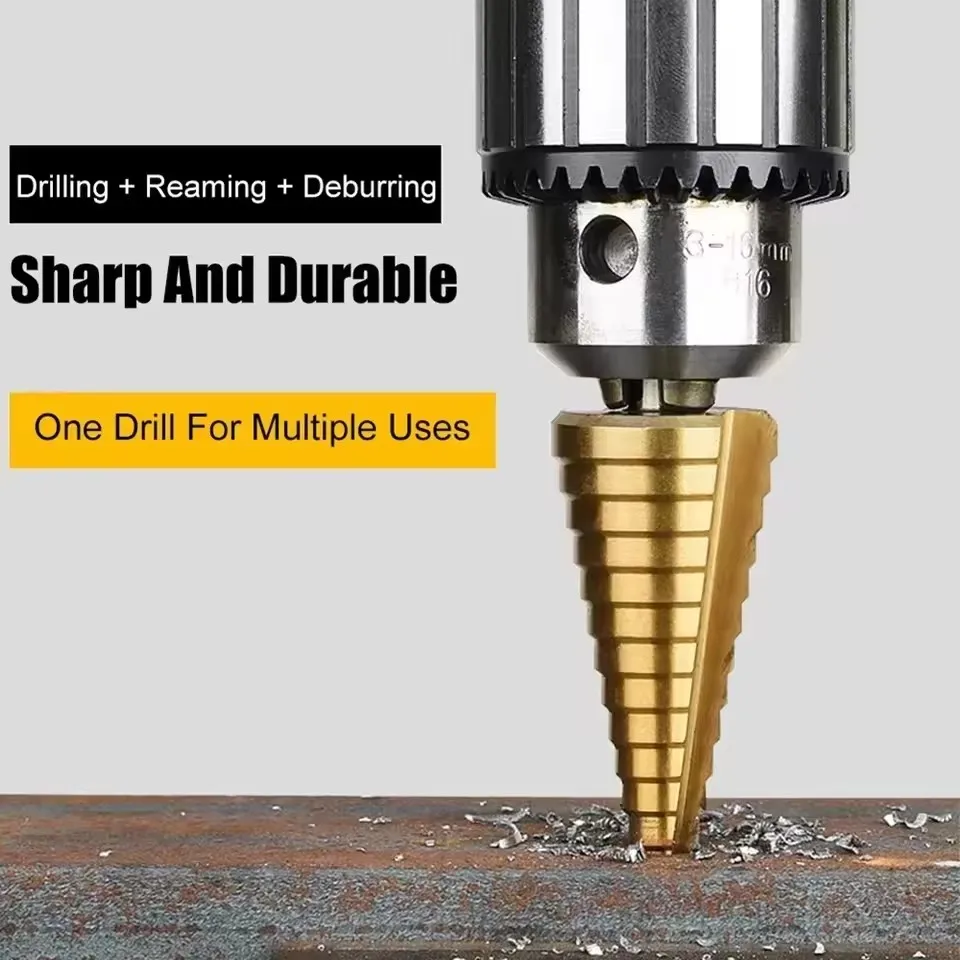 Straight Groove Step Drill Bit HSS Titanium Coated Wood Metal Hole Cutter Core Drilling Tools Set 4 Models  4-20 4-32 4-42