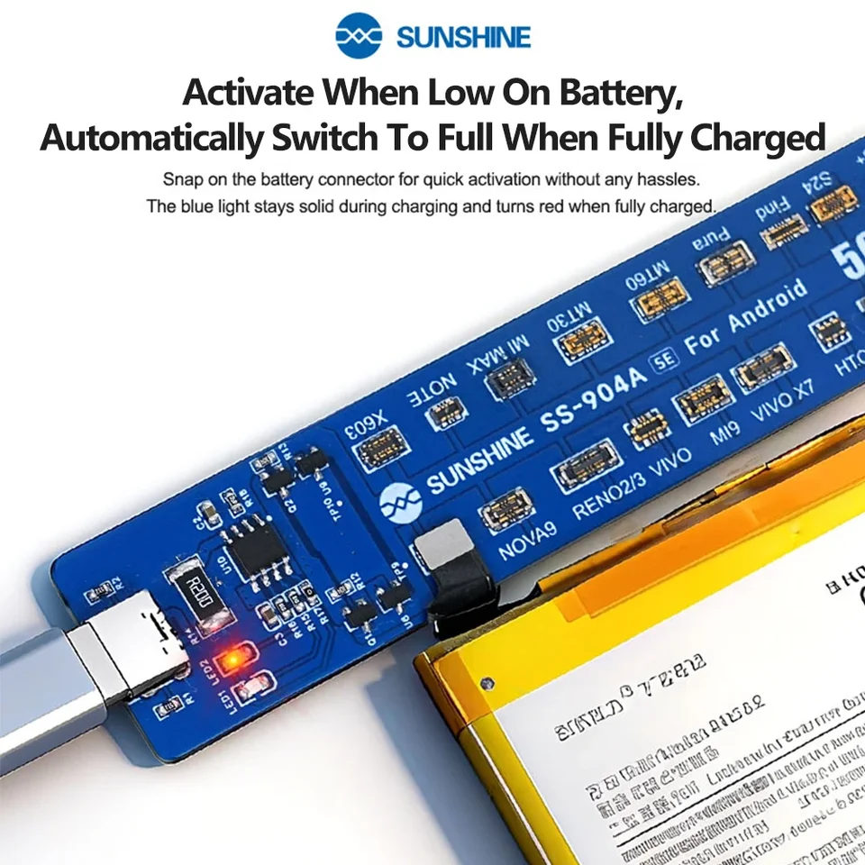 Placa de reparación de batería SUNSHINE Android - herramienta de activación de baja potencia para recuperación de batería de teléfono descargada | cargador universal 4