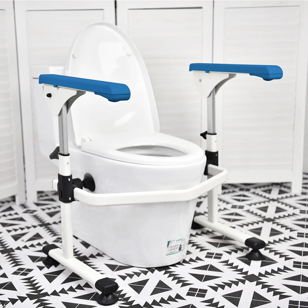 Toilet Grab Bar Frame for Hospital Elderly Care Flip-Up Armrest Adjustable Non-Skid Feet 125kg Capacity
