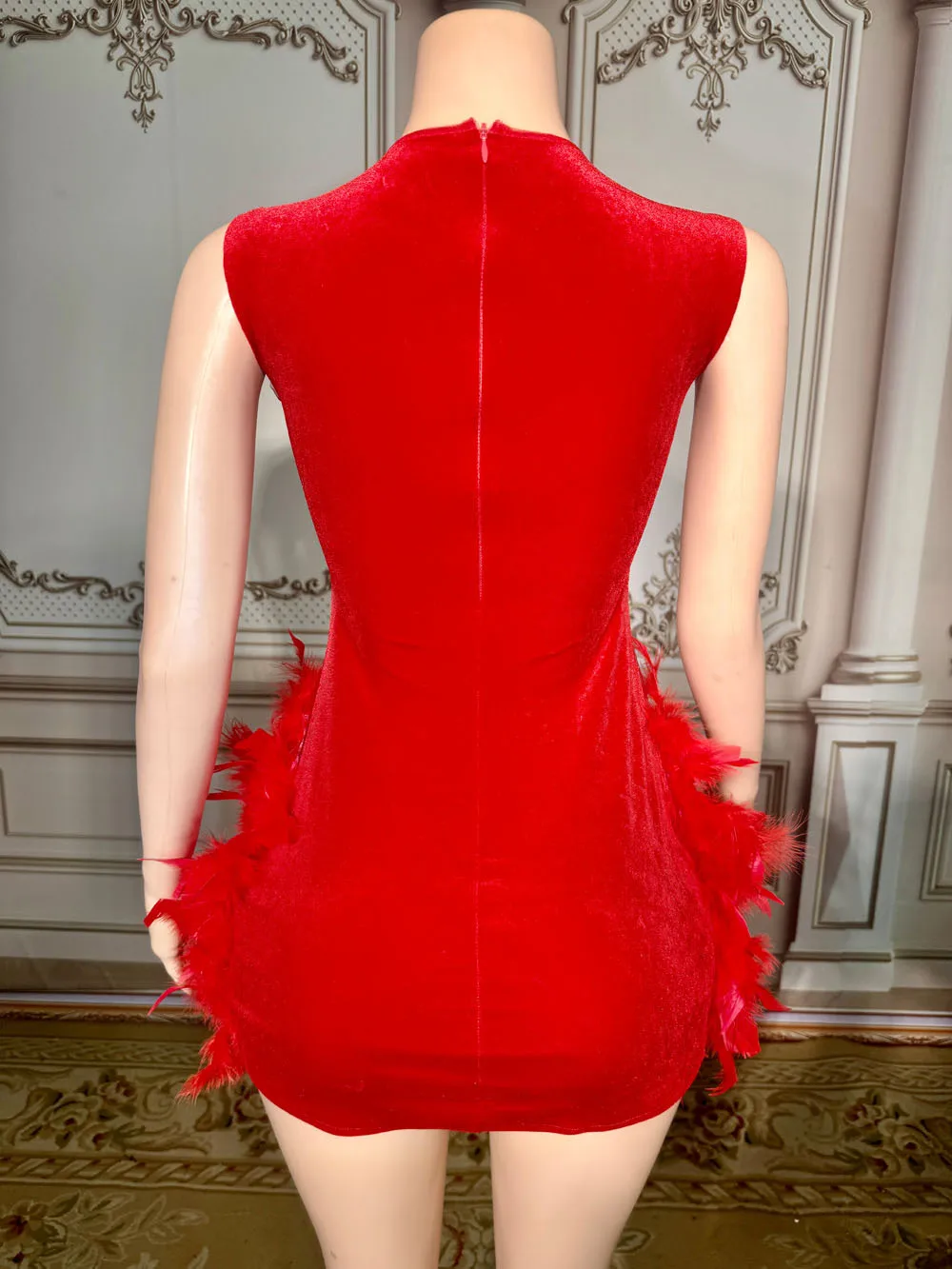 Diamond Sequins Mesh Feather Birthday Party Evening Stage Performance Dress Party High-End Performance Body Transparente Flecos