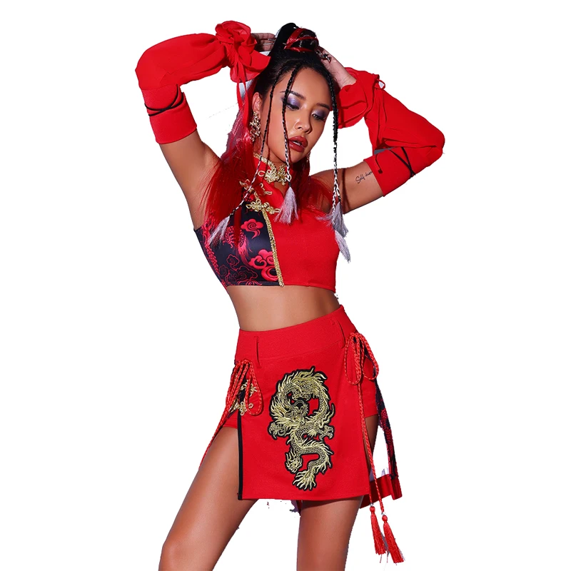 

Chinese Style Jazz Dance Dress Women Hip-hop Performance Nightclub Dancer Costume