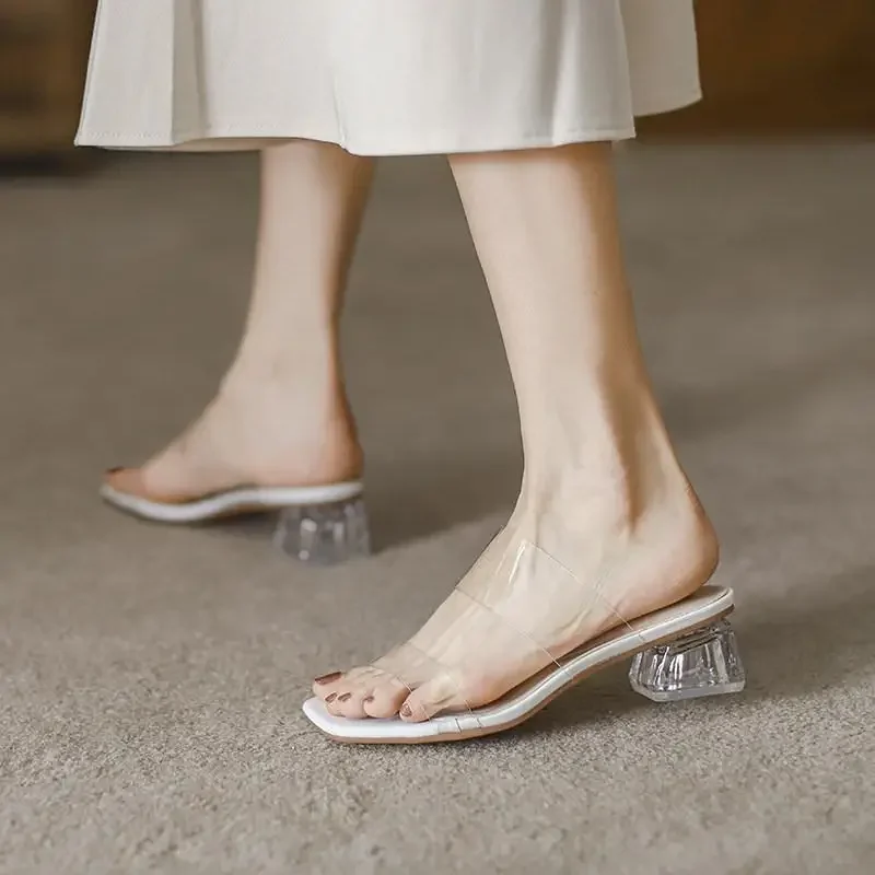 

Transparent heels woman woman slippers and sandals summer 2025 women Casual Slip-on elegant party shoes