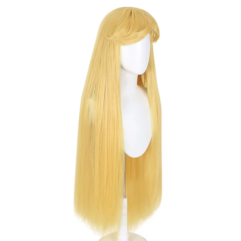 Peruka do cosplayu Star Butterfly z realistyczną skórą głowy, długa, prosta, żółta peruka do cosplayu