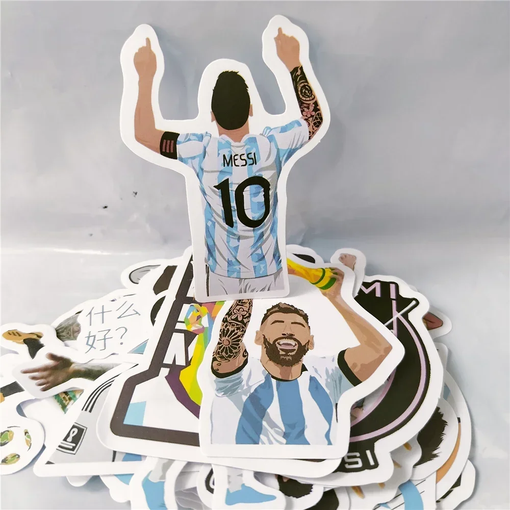 50 tipos de pegatinas de expresión Messi, calcomanía de vinilo, regalo impermeable, monopatín, equipaje, bicicleta, teléfono, portátil, Notebook, pegatinas para coche