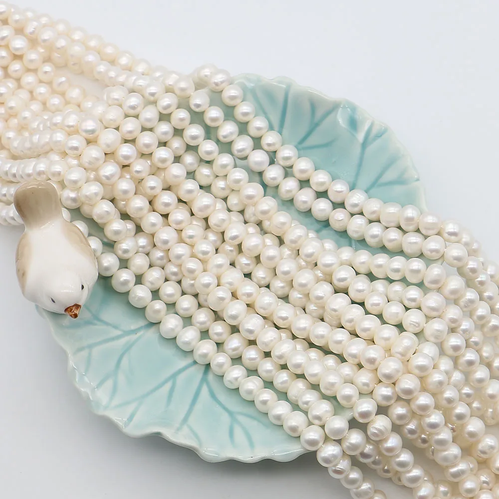 High-Quality Threadless Punch Irregular Round Beads 5-10mm White Natural Freshwater Pearl Women's Jewelry DIY Accessory 1 Strand