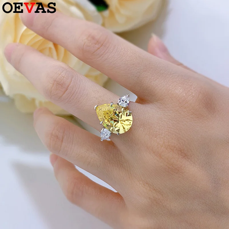 

OEVAS 100% Серебро 925 пробы сверкающие 10*14 мм Груша многоцветные высокоуглеродистые бриллианты обручальные кольца для женщин Изысканные Подарки