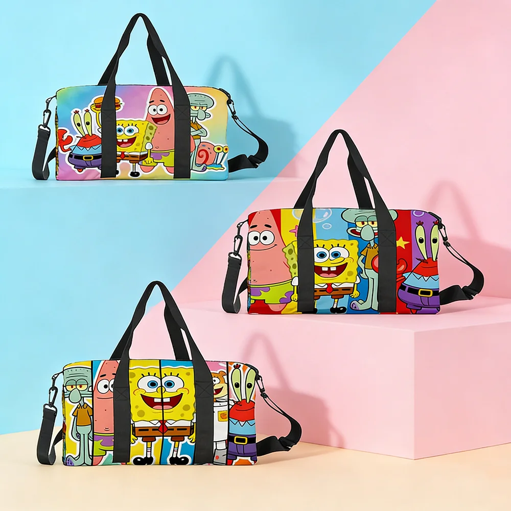 

Сумка-дафл с принтом Губки Боба Квадратныхрюкавов, дорожная сумка с мультяшным рисунком, вместительная спортивная сумка с плечевым ремнем для пляжного отдыха