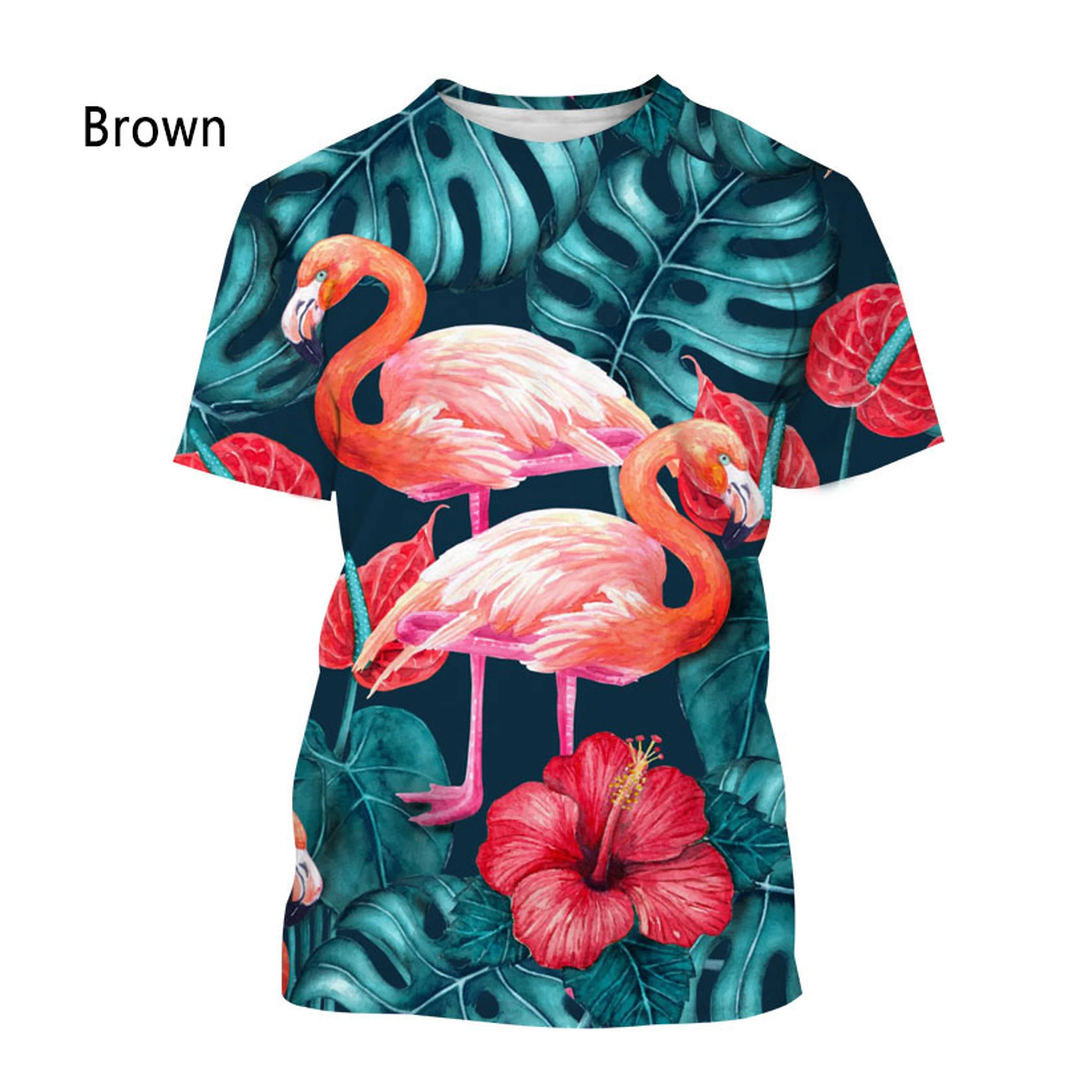 Flamingo Pattern 3D T-shirt Men's and Women's Summer Fashion Casual Short-sleeved Printed T-shirt Top