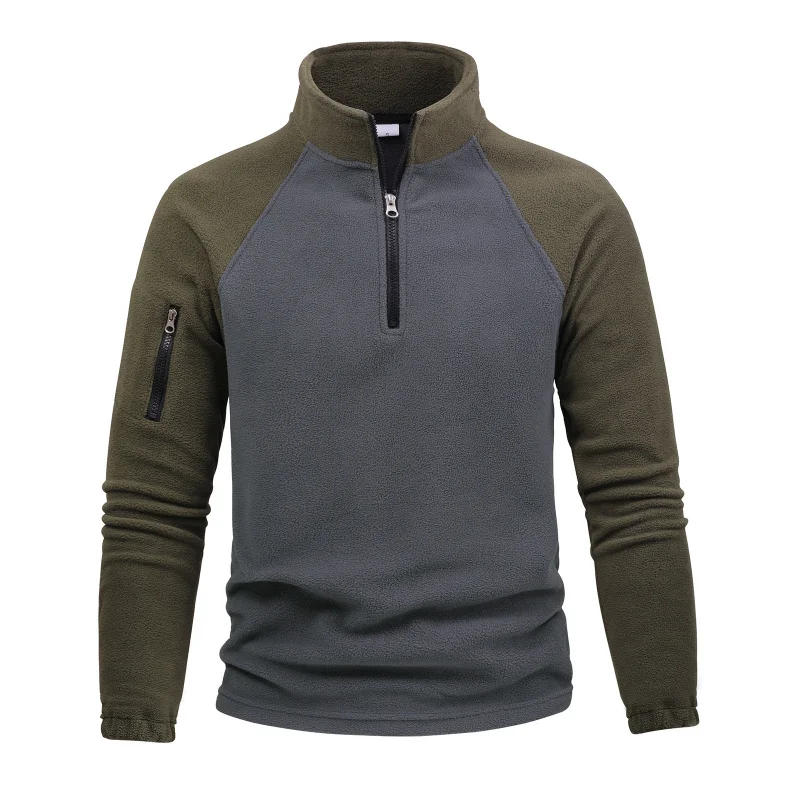 ヨーロッパとアメリカのタクティカルスウェットシャツメンズポーラーフリース暖かい秋冬プルオーバーパッチワークカラーブロックジッパーJac