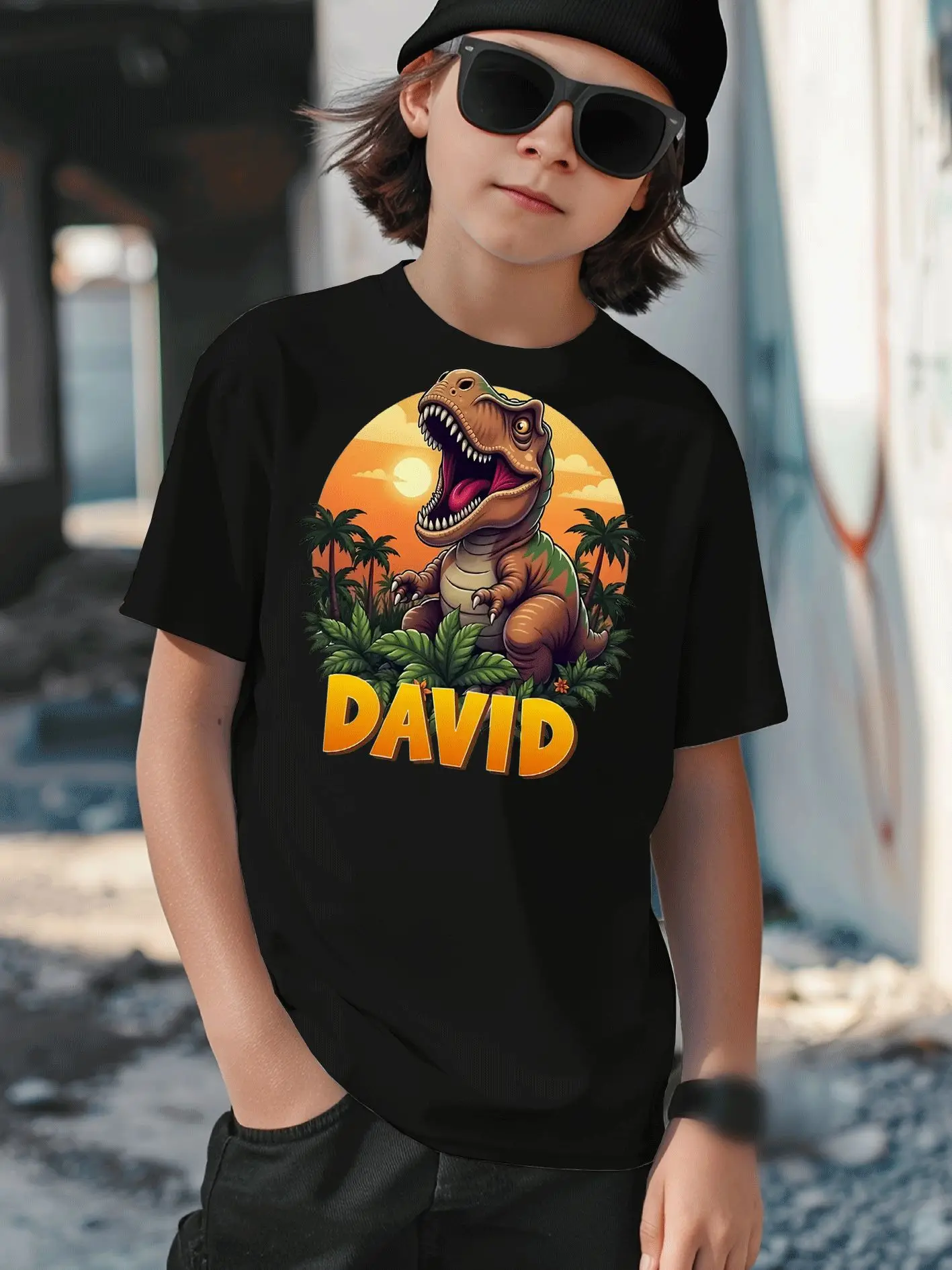 Jungle T Rex Dinosaur Custom Name Family Matching Cotton T Shirts Short Sleeve Summer Tees For Mom Dad Boys Girls Daily Tops