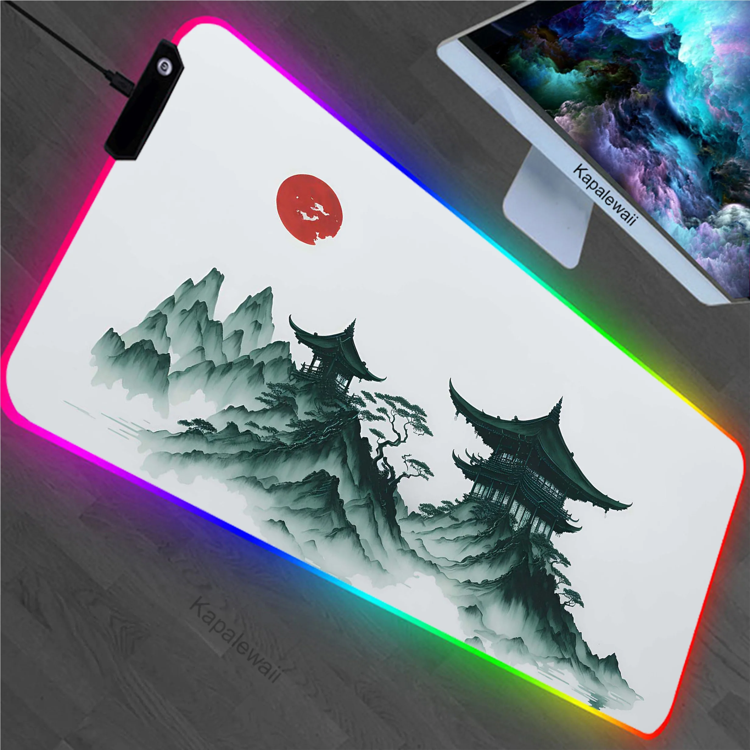 

Mountain Serenity Japan Art RGB Mouse Pad Gaming Setup Accessories Mousepad LED Desk Mat Locking Edge Mouse Pads Keyboard Mat