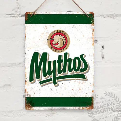 Mythos Vintage Metal Wall sign Retro Pub Bar Mancave Drink Greece Lager beer