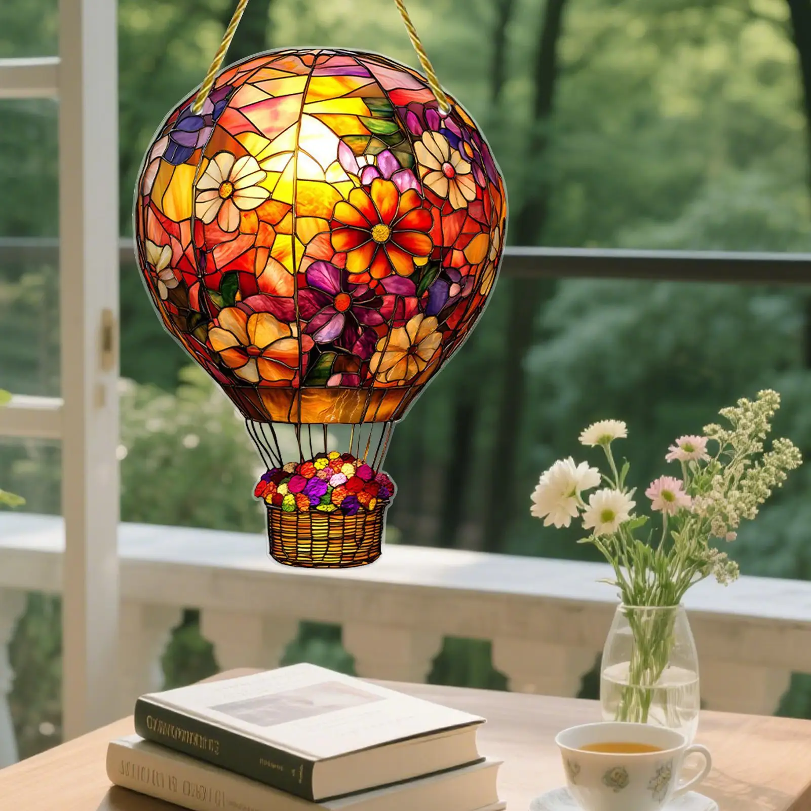 Hot Air Balloon Sun Catcher Plastic Wall Hangable Colored Decor Indoor Window Decor Hangable Art for Indoor Outdoor