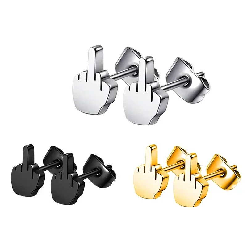 Stainless Steel Middle Finger Hoop Earrings, Punk Statement Dangle Ear Jewelry For Men Women