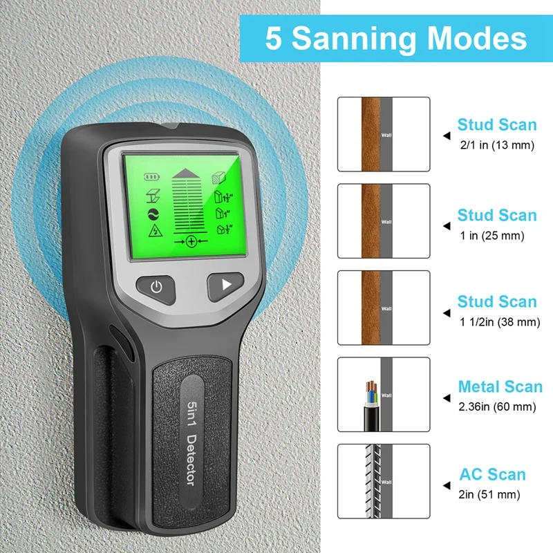 5-In-1 Studs Metal  Wall Scanner AC Wood Finder Cable Wires Depth Tracker Electric Box Finder Wall  Durable A