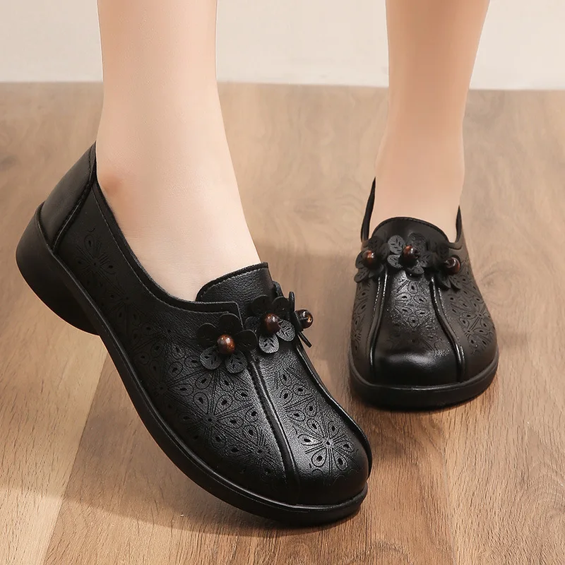 New Cut Out Flats Women's Summer Slip On Loafers Woman Microfiber Leather Moccasins Hollowed Office Shoes Ladies Elegant Flats image 3