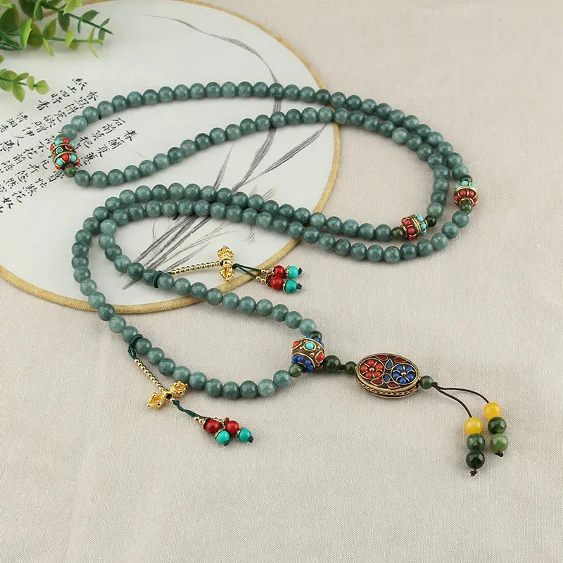 New Chinese Tibetan Nepal Tassel Multi-Layer Beaded Long Version National Style Crossbody Necklace Vintage Accessories Autumn an