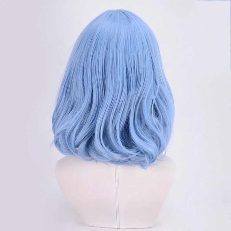 Remilia Scarlet TouHou Project Cosplay Blue Wig Short Blue Curly Heat Resistant Synthetic Hair for Women Costume Gift + Wig Cap