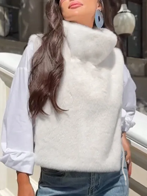 

Модный цветной жилет Plu, женская верхняя одежда, теплая одежда с высоким воротником, обычная длина, одежда без зарегистрированных брендов