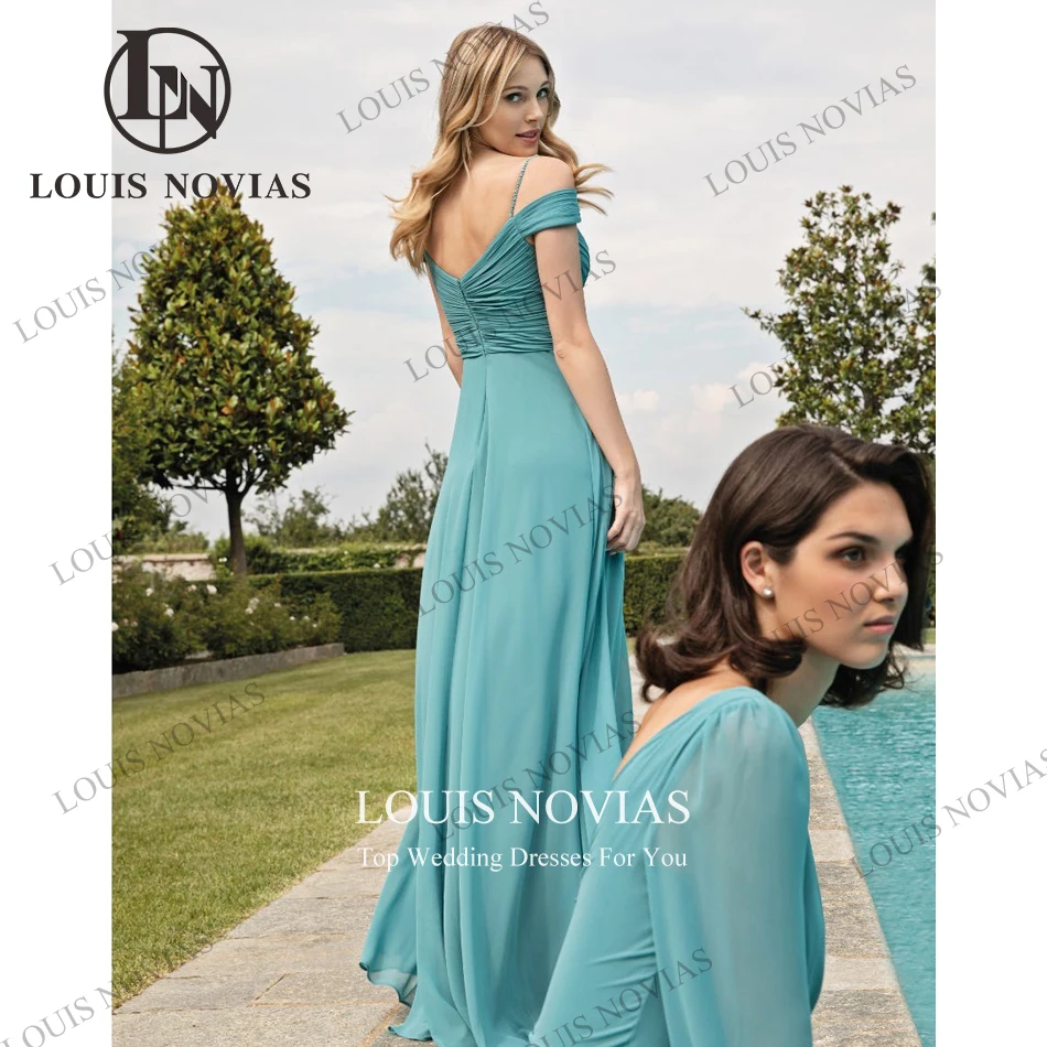 LOUIS NOVIAS Chiffon Bridesmaid Dresses Off the Shoulder Sexy Flowy Spaghetti Straps Wedding Party Vestidos De Luxo Para Festa