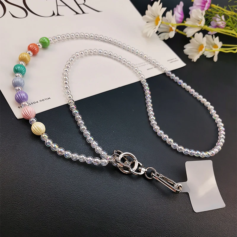 

Hand-beaded Strong Outdoor Shoulder Strap Hanging Chain Mobile Phone Lanyard Long Crossbody Carry Ball Pendant Colorful Beads