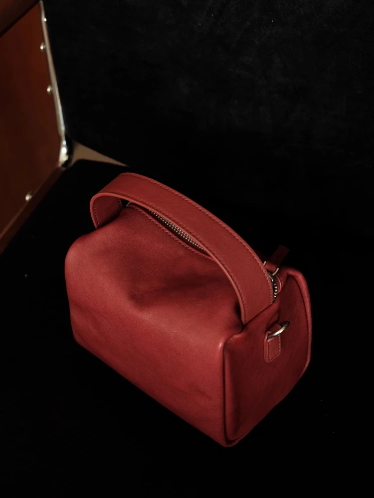 

Fashion Simple Retro Pillow Bag Genuine Leather Women Tote Bag\Handbag Real Leather Lady Shoulder Crossbody Bag Small