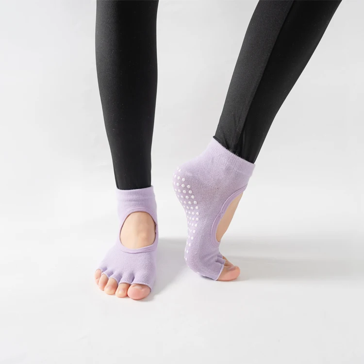 Frauen rücken freie Fünf-Zehen-Yoga-Socken rutsch feste Baumwolle Damen tanzen Balletts ocken öffnen halb atmungsaktive Fitness-Sports ocke für Pilates – Detail 16