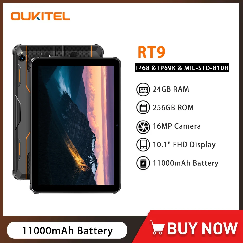 Oukitel RT9 4G Rugged Tablet 10.1'' HD Display 24GB RAM 256GB Waterproof Tablet 11000mAh Battery Android 14.0 Tablet PC