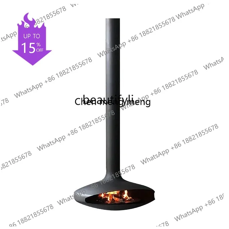 03 Light luxury hanging fireplace indoor simulation retro decoration firewood heating fireplace