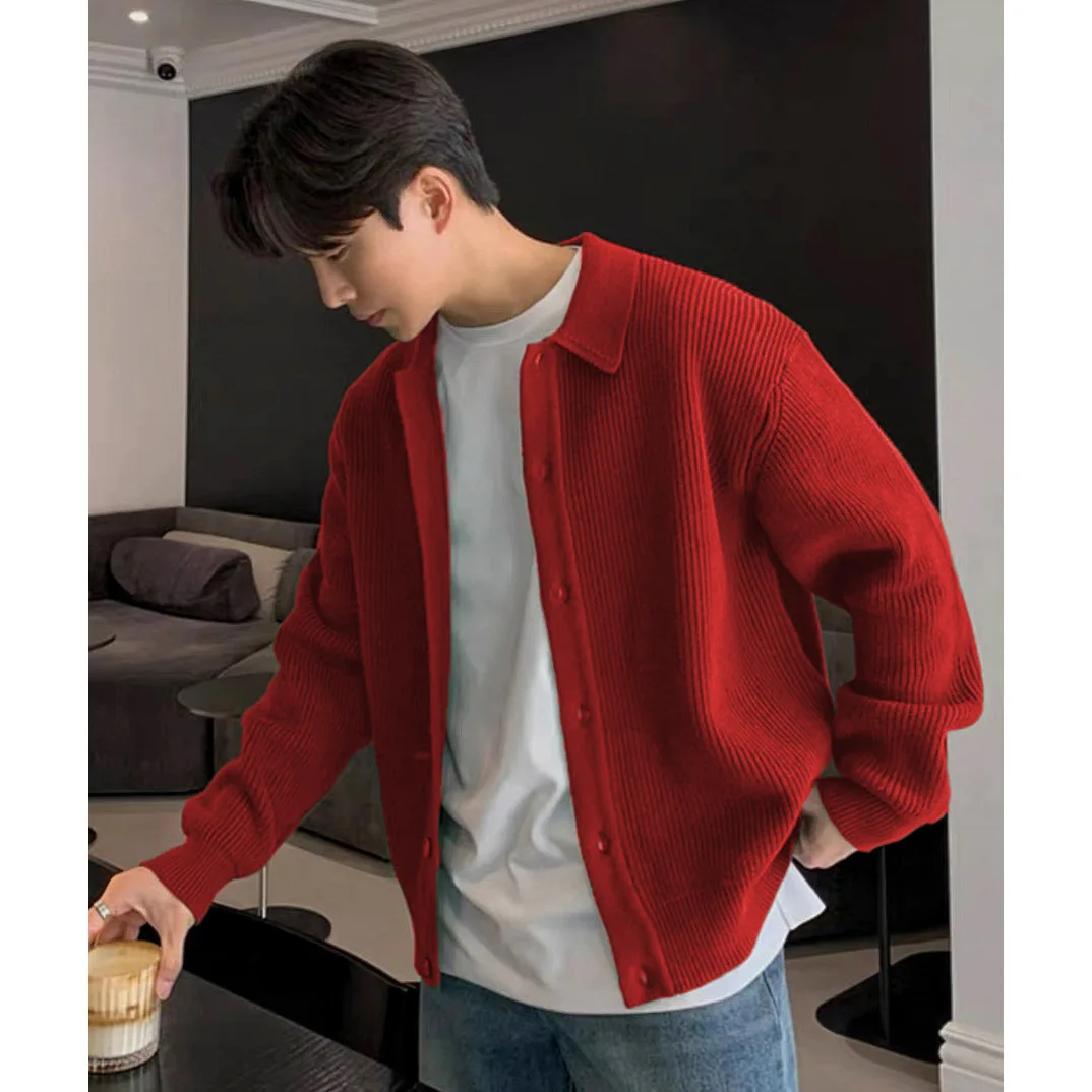 Autumn and winter new cardigan knitted sweater men's jacket POLO shirt lapel business tide