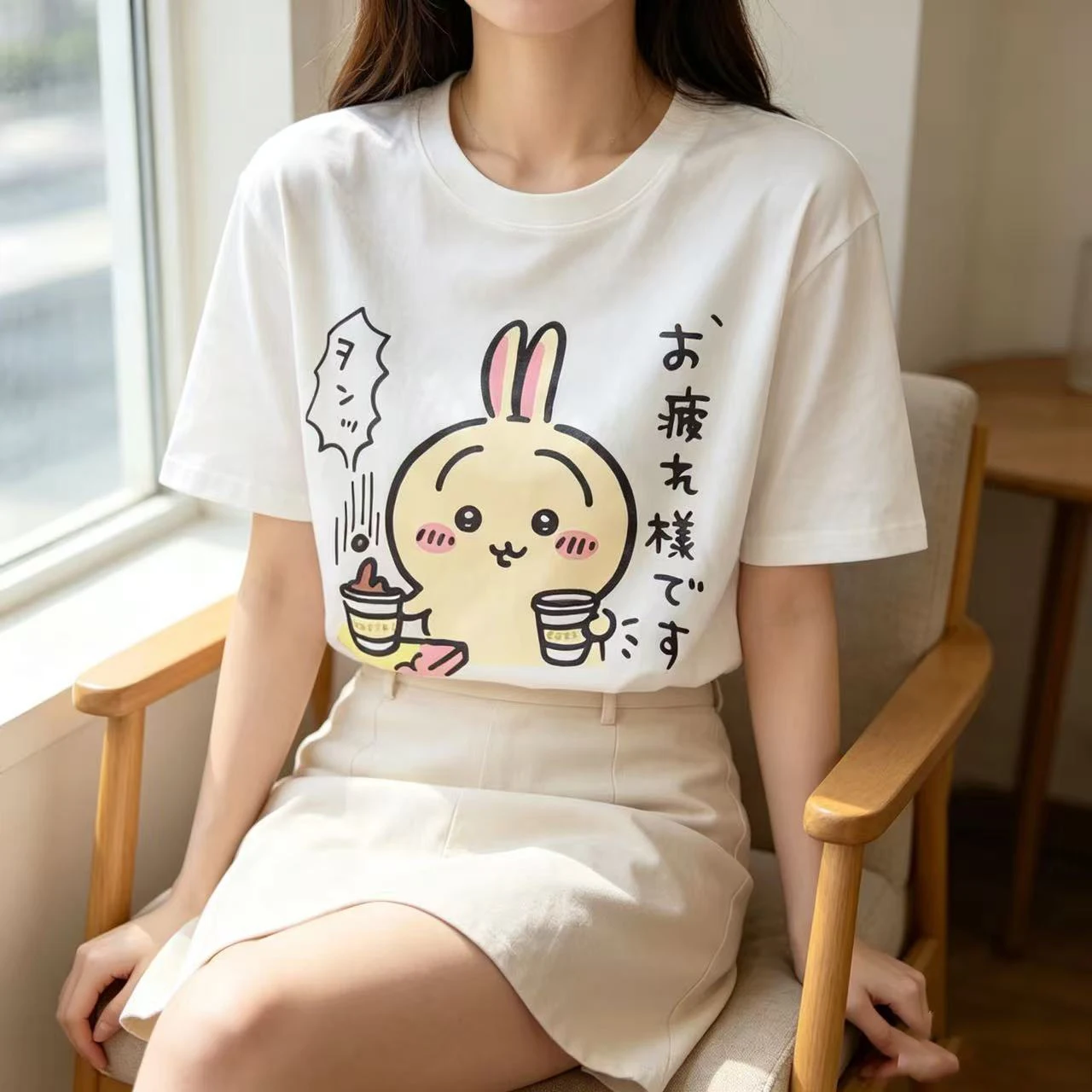 Japanese Usagi Chiikawa Couple printed short sleeved shirt sweat-absorbing cute Usagi versatile T-shirt Comfortable pure cotton - view 3