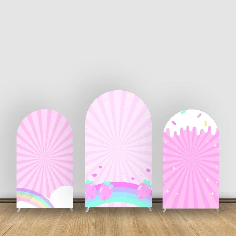 

Pink Rainbow Theme Balloon Background Customizable Design Arch Backdrop Covers Photo Shoot Decoration For Festival Parties