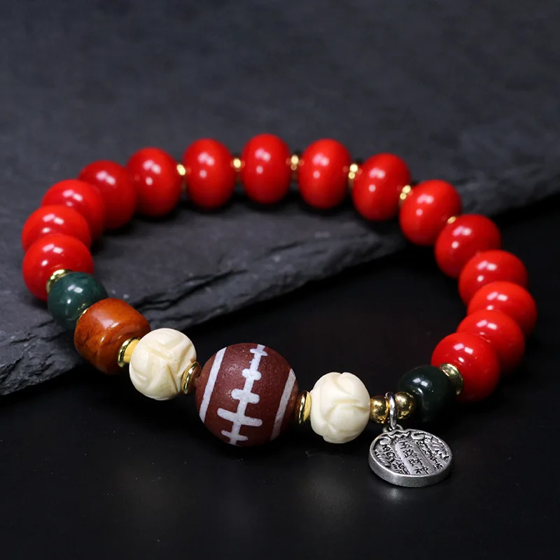 natural agate red bracelet featuring a Dharma bead glass beads in a Tibetan style table for both men and