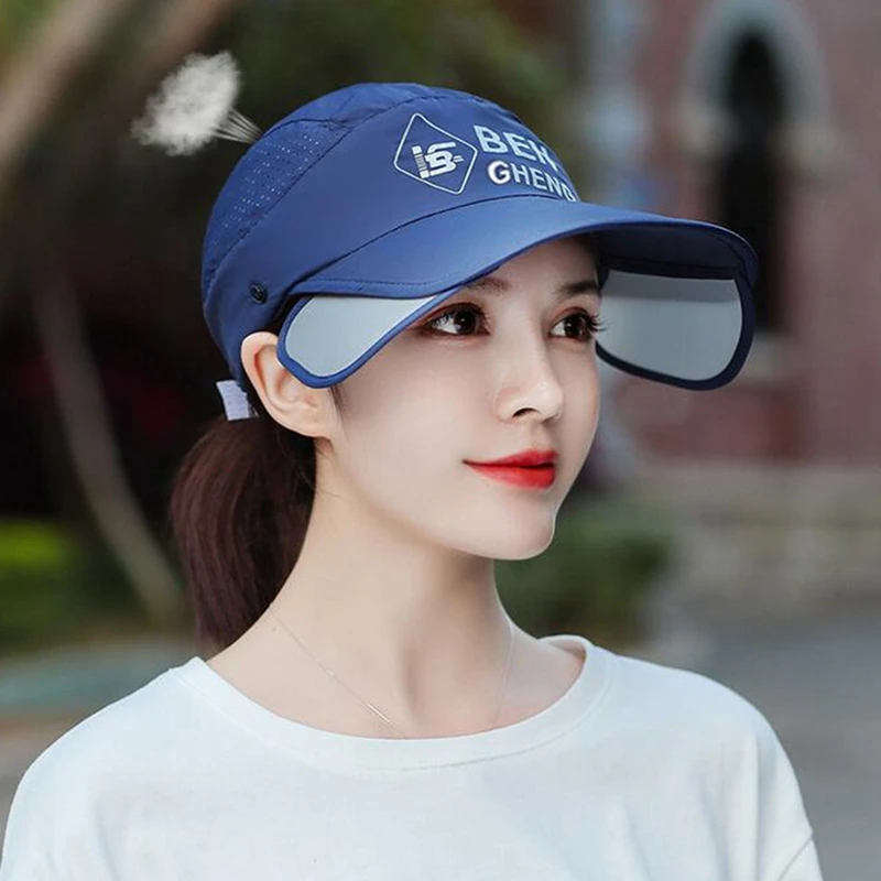 Summer Visor Cap Women Quick-dry Adjustable Wide Brim Sun Protection Sunhat with Breathable Detachable Face Neck Cover Scraf