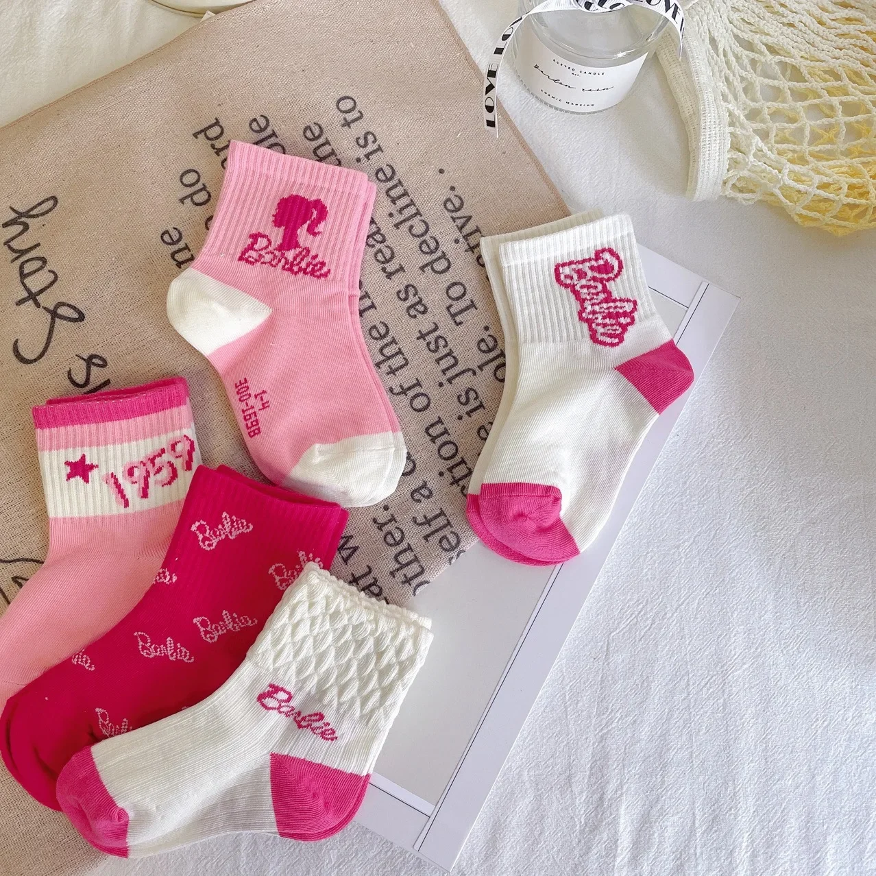 5pcs Barbie Sock Set Autumn Wintertime Kawaii Cute Children Cotton Socks Cartoon Warm Sweet Girls Crew Sockss Small Gift