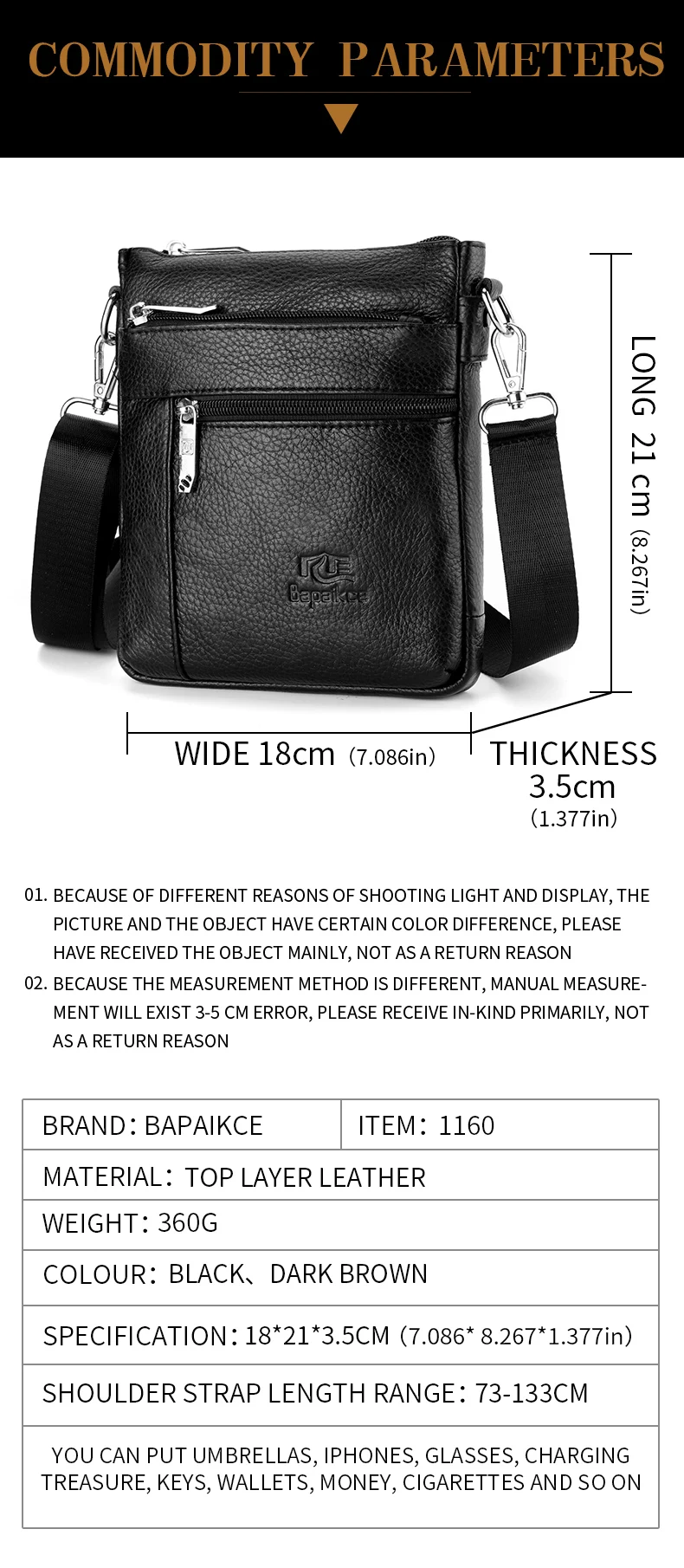 Herren-Einzelschultertasche aus echtem Leder, lässige Business-Umhängetasche, hochwertige Ledertasche für Herren – Detail 8