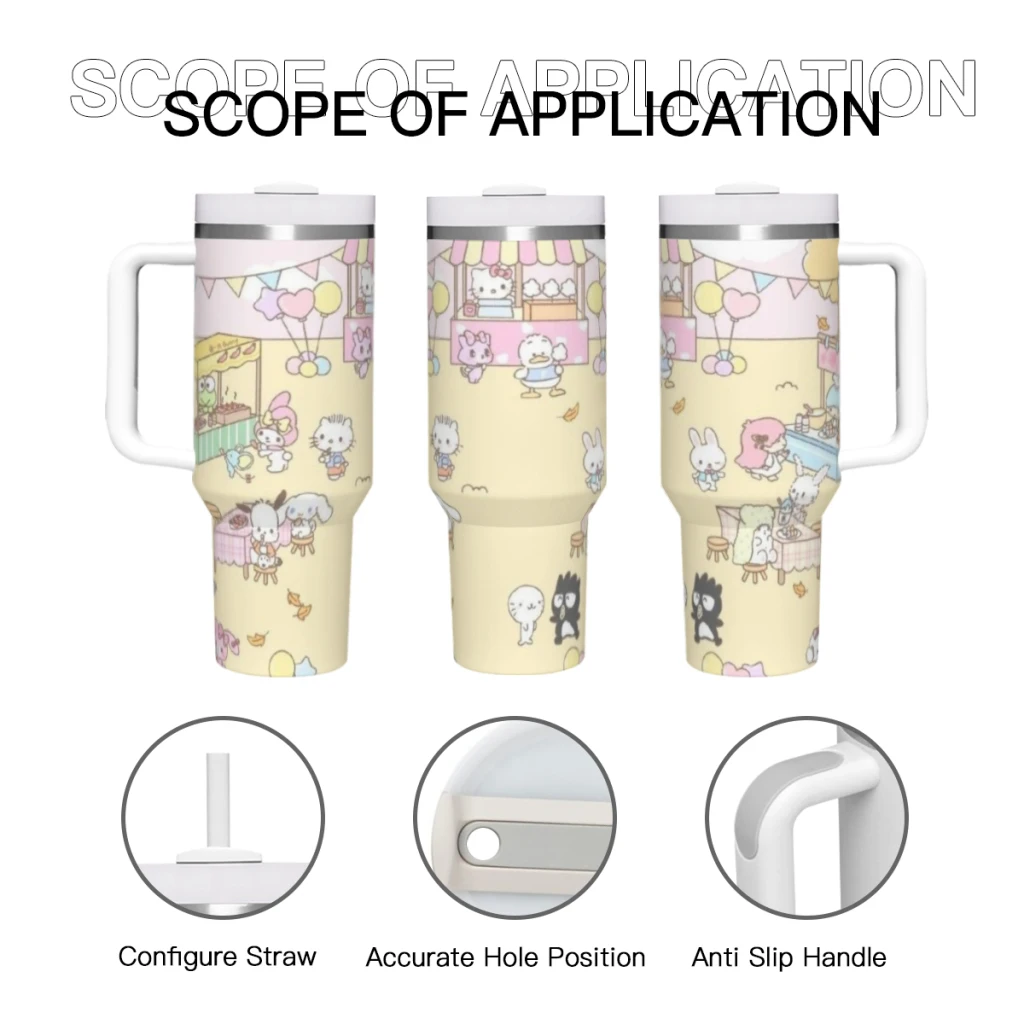 Sanrio Characters Hello Kitty Kuromi My Melody 40 Oz Ultimate Tumbler with Handle and Straw Vacuum Insulated Tumbler