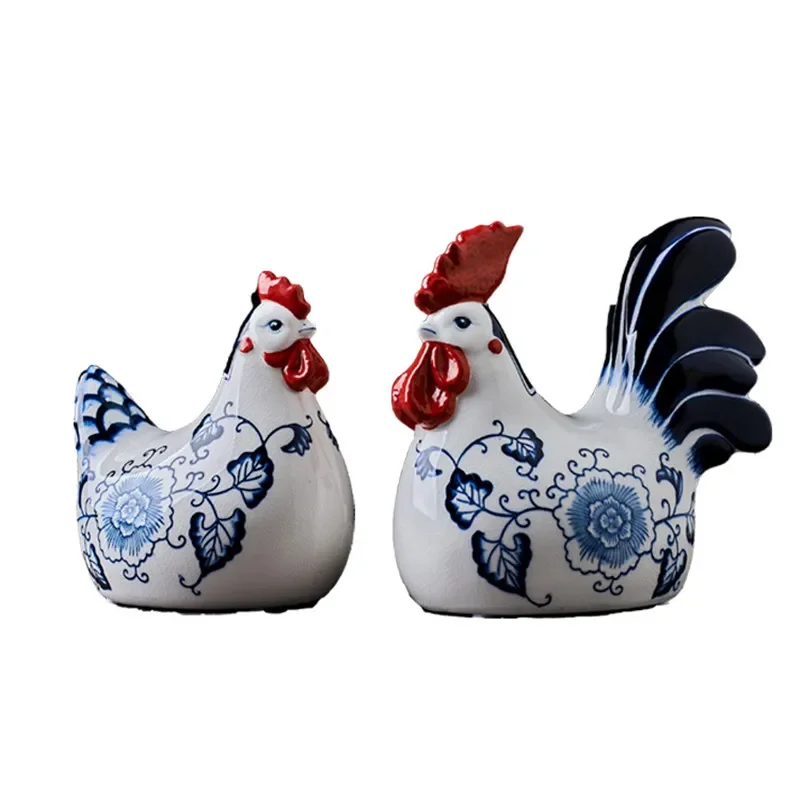 Chinese Vintage Ceramic Craft Ornament Chicken Rooster Animal Sculpture Porcelain Decorative Figurines Home Accessories