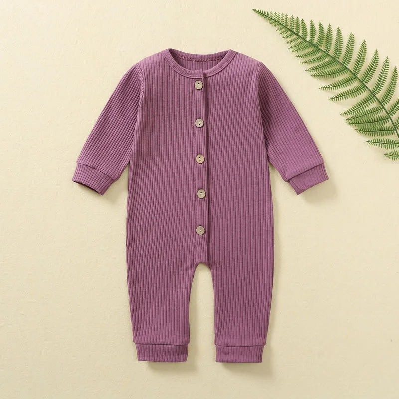 Autumn Spring Baby Rompers Knitted Ribbed Newborn Boy Girl Jumpsuit PJMS Infant Solid Long Sleeve Outfits Pajamas