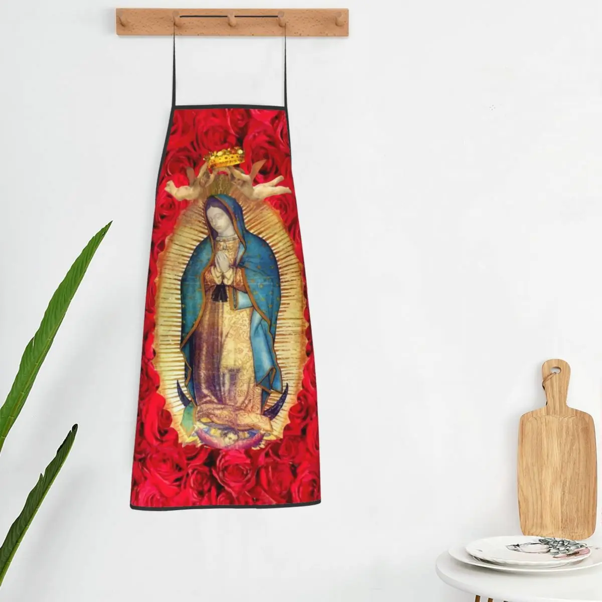 Custom Guadalupe Virgin Mary With Flowers Apron Women Men Unisex Bib Catholic Kitchen Cooking Tablier Cuisine Chef Baking