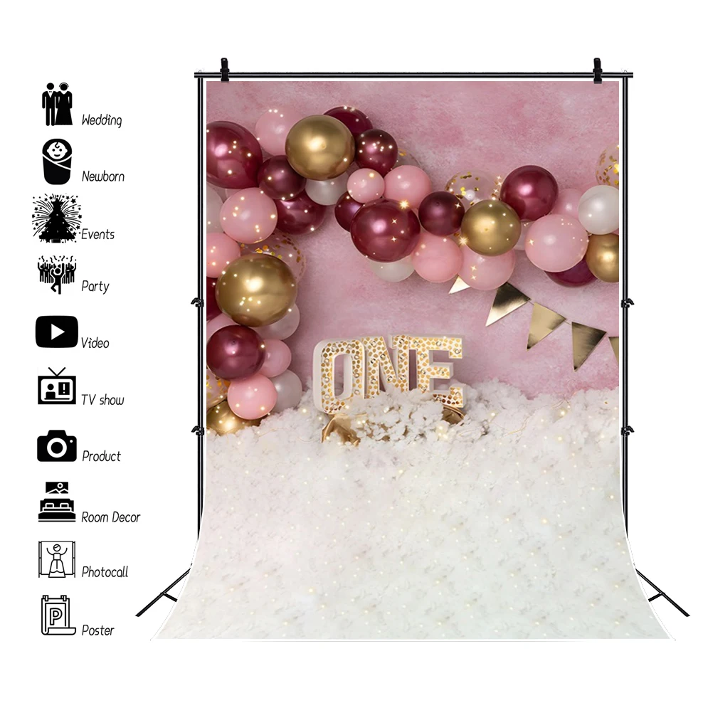 Yeele ฉากกั้นสำหรับเด็กแรกเกิด1ของตกแต่งปาร์ตี้วันเกิดลูกโป่งสีสันสดใส3D พื้นหลังรูปดอกไม้เมฆ