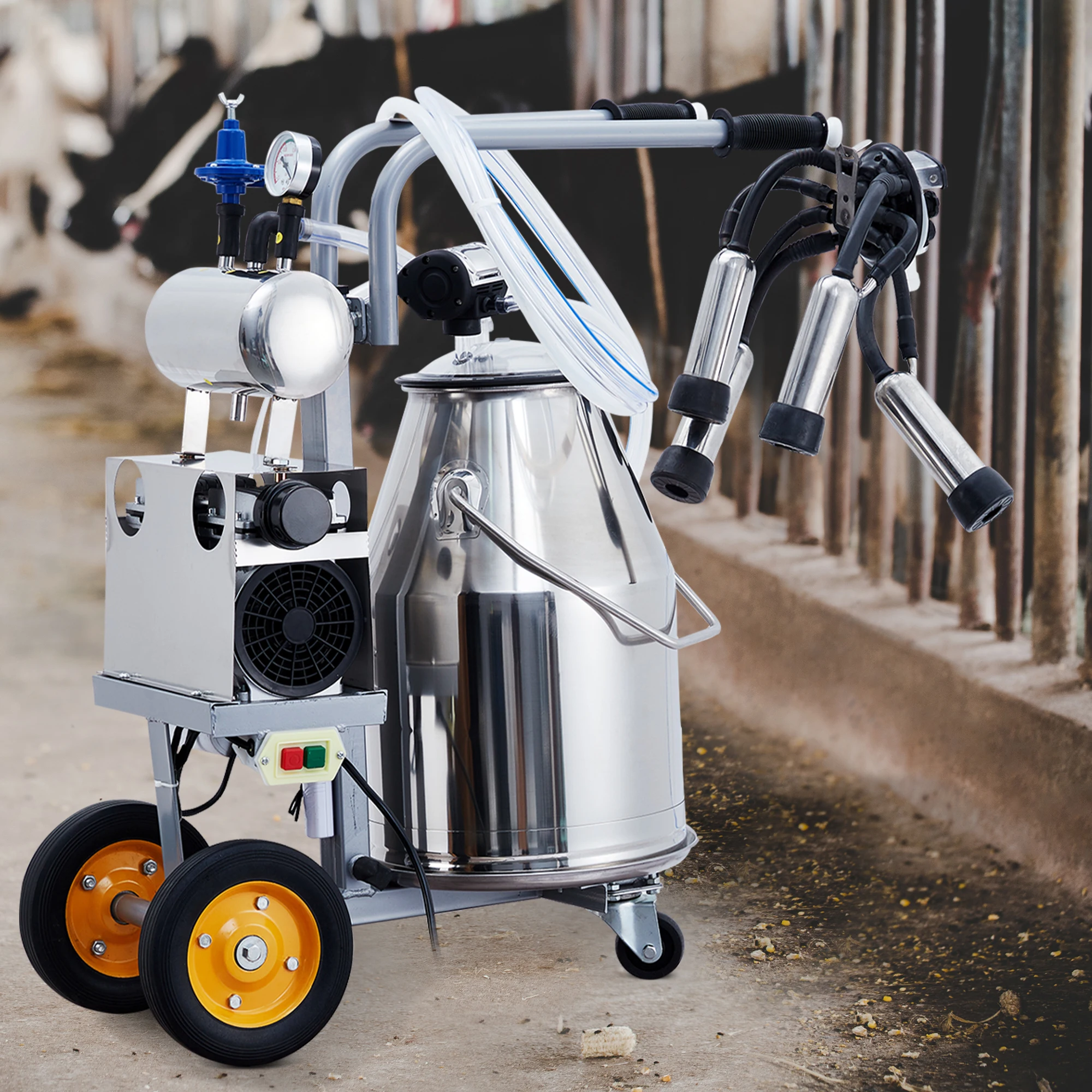Electric Milking Machine for Cows and Goats, Portable Automatic Pulsation Vacuum Milker with 25L 304 Stainless Steel Bucket for Farm Use