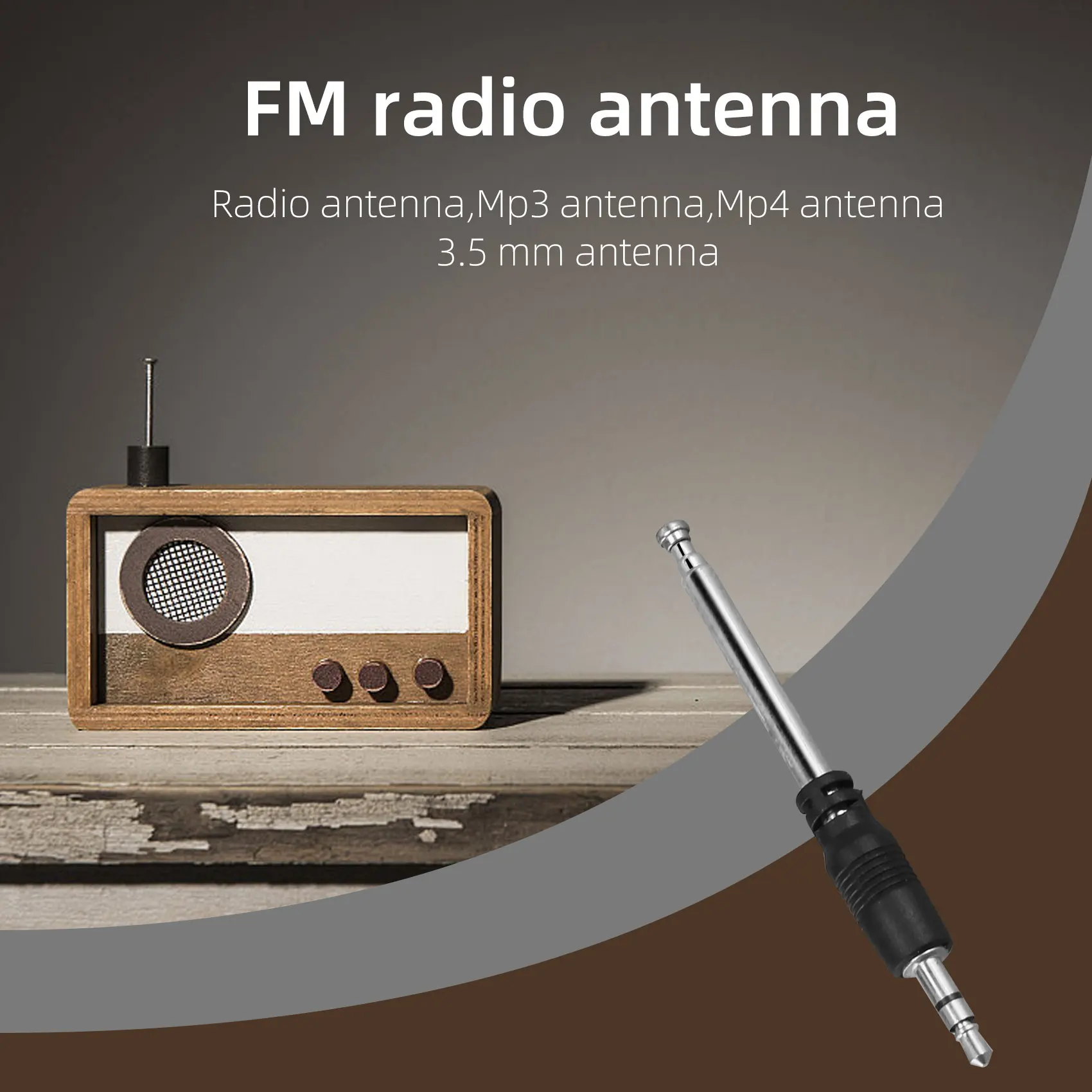 Antena de rádio FM telescópica para celular, equipamento de áudio, Mp3, Mp4, 3,5mm, 4 seções