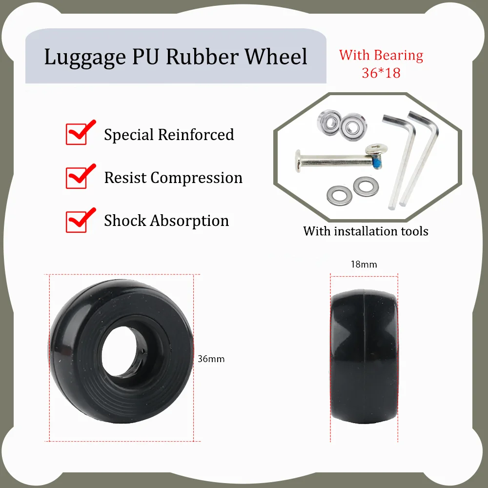 Luggage PU Rubber Wheel Replacement Accessories Repair Trolley Suitcase Travel Password Box Wear-Resistant Compression Rollers