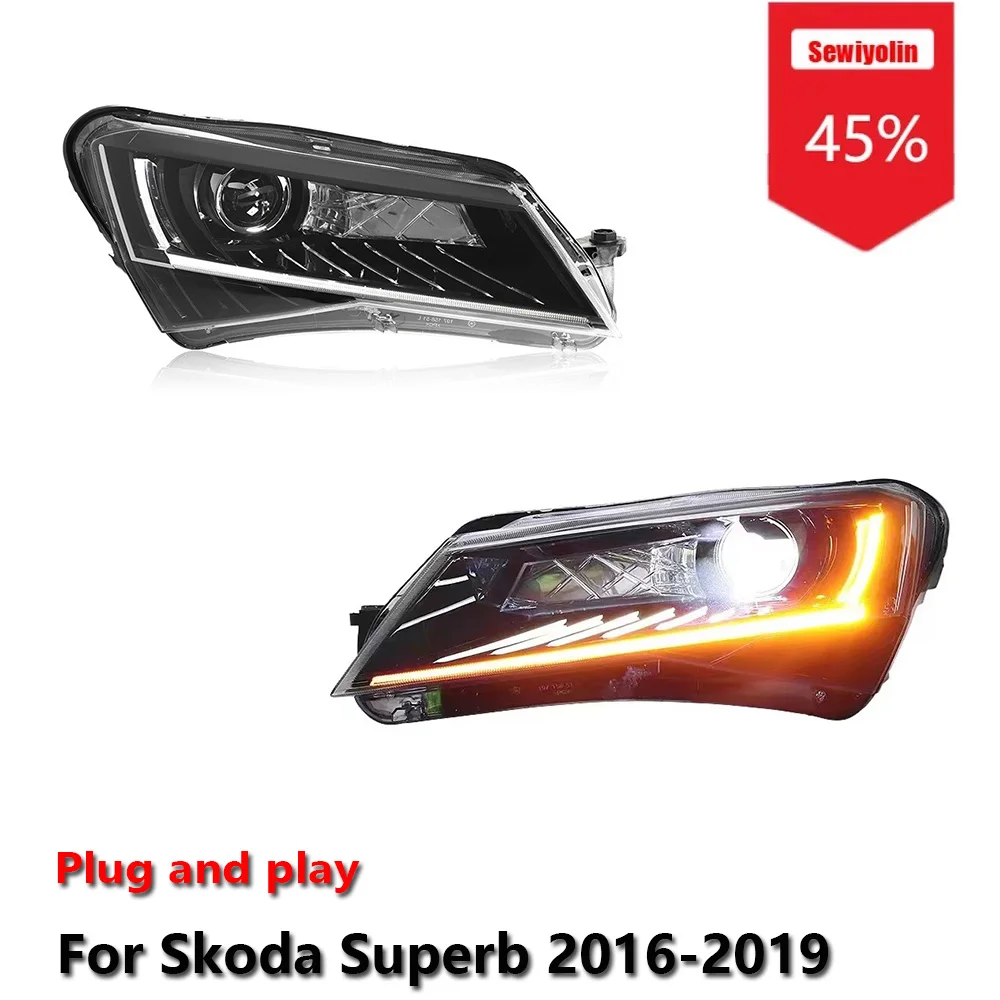 

Sewiyolin Car LED Headlight Accessories For Skoda Superb 2016-2019 DRL Brake Turn Signal Lamp Plug and Play