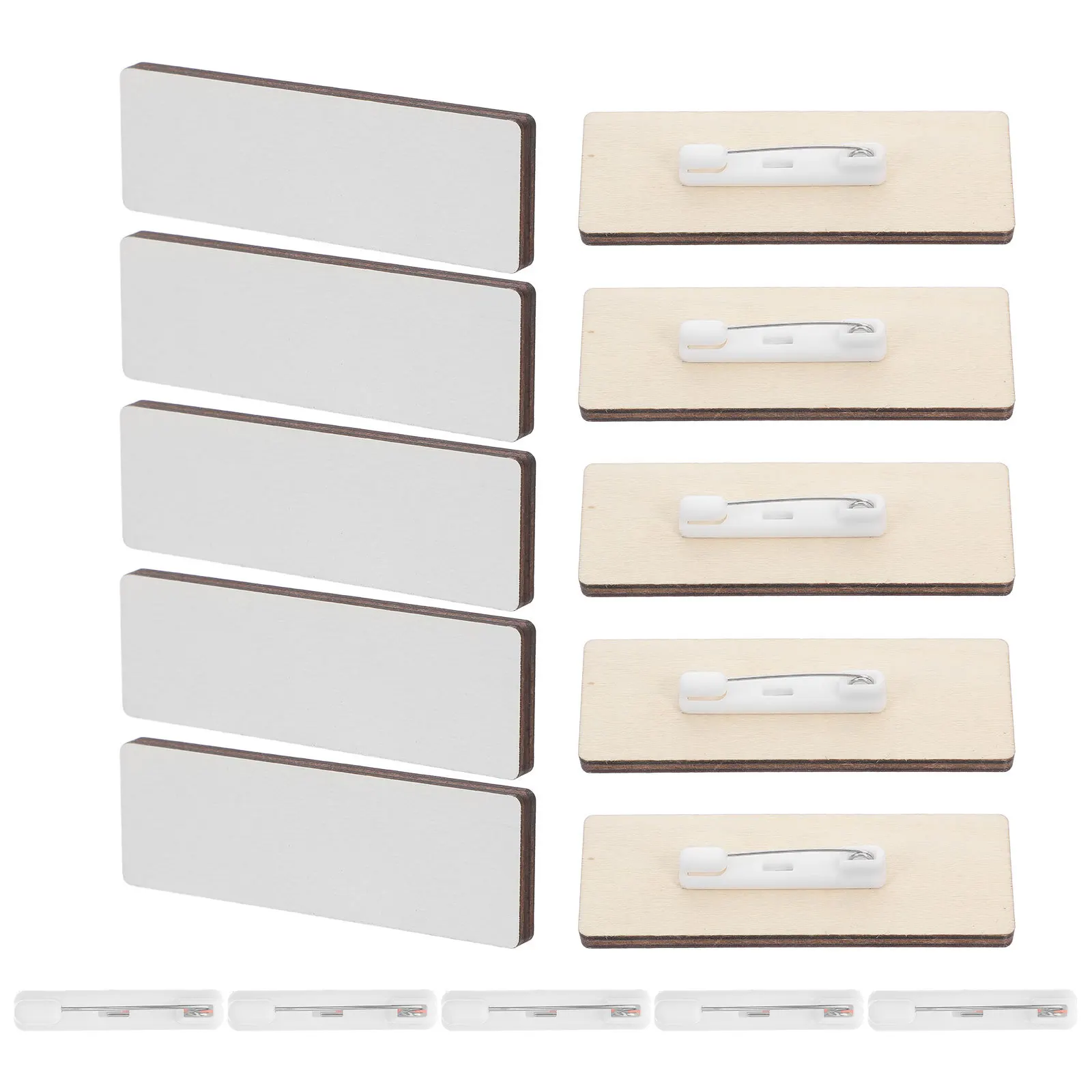 

10pcs Blank Wooden Name Tags With Pins Sublimation Blanks For Identification Badges Diy Name Badge Reusable Craft Office School